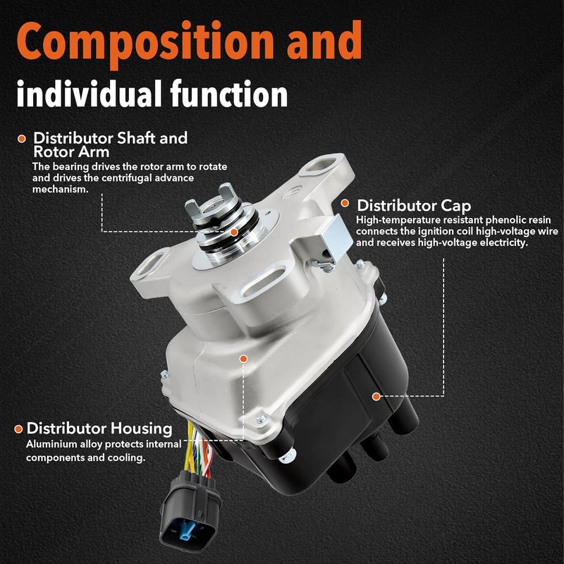 BasaltAuto Ignition Distributor TD80U TD98U 30100-P2E-A01 Compatible for 1996-1998 Honda Civic 1.6L, Compatible for 1997 Acura EL 1.6L - Image 2